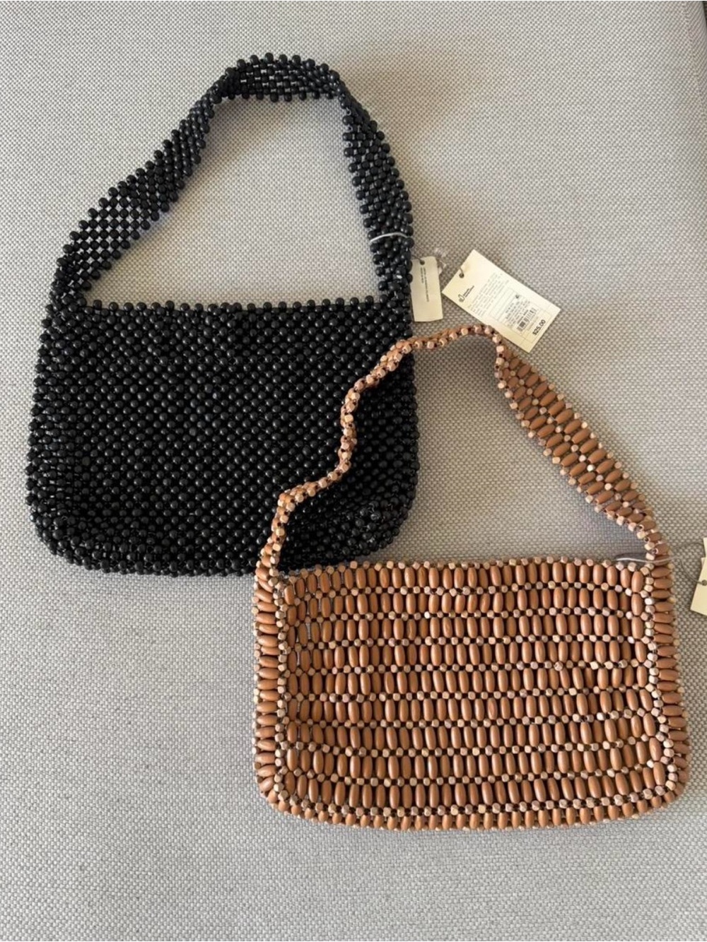 Beaded Shoulder Bag - Black and Brown